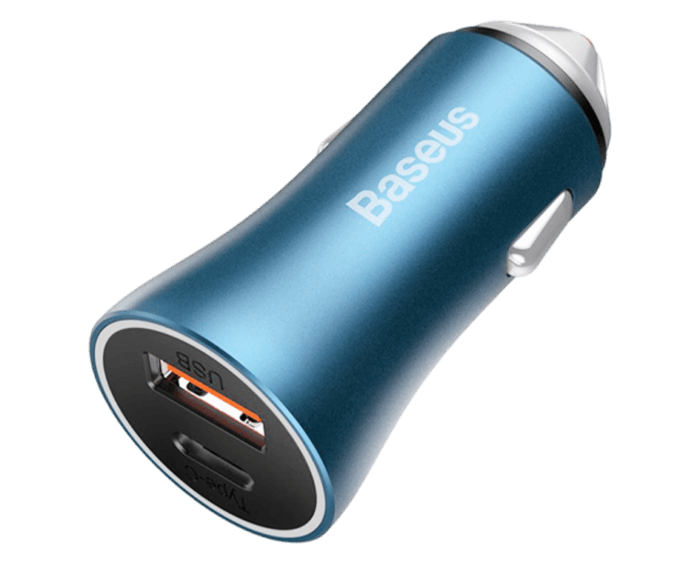 ACCBAS0045 Baseus U+C 40W Golden Contactor Pro Dual Quick Charger Car Charger with Type-C to Lighting 1M Cable - Image 1