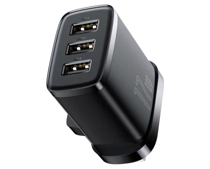 ACCBAS0047 Baseus Compact 17W 3U Charger UK Black - Image 1