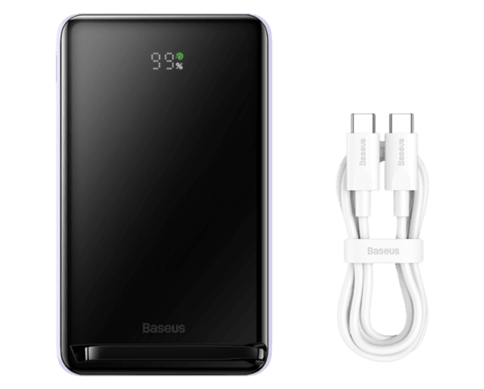 Baseus 10000mAh 20W Wireless Magnetic Bracket Fast Charge Power Bank Purple Cable Type-C to Type-C 60W - Image 1