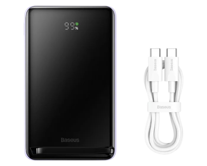 Baseus 10000mAh 20W Wireless Magnetic Bracket Fast Charge Power Bank Purple Cable Type-C to Type-C 60W - Image 1