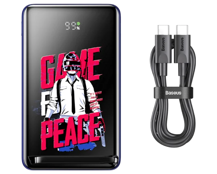 Baseus 10000mAh 20W Wireless Kickstand Magnetic Bracket (Game for Peace) Fast Charge Power Bank Blue Cable Type-C to Type-C 60W - Image 1