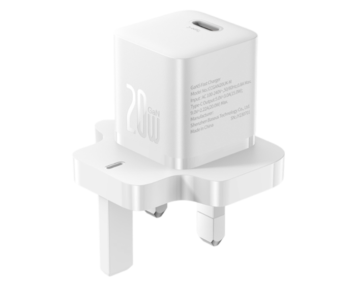 Baseus 20W GaN5 Mini Fast Charger Type-C UK Pin - Moon White
