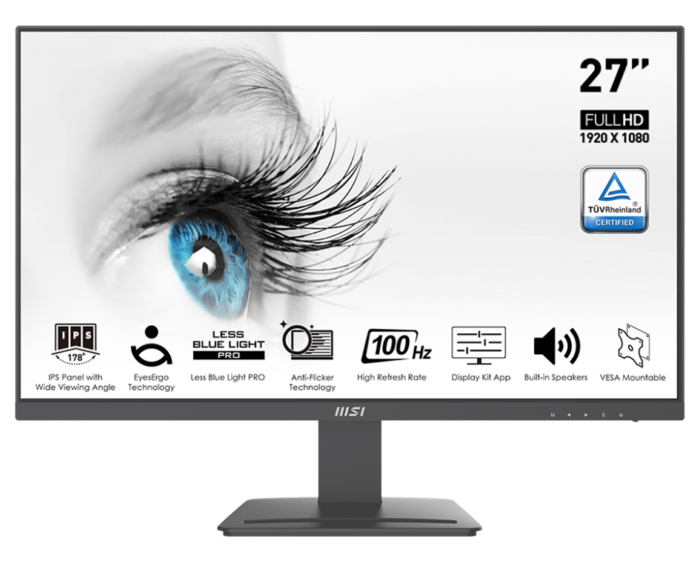 MSI Pro MP273A 27 Inch 100Hz 1ms FHD IPS Level Ultra Slim Frameless Monitor - Image 1