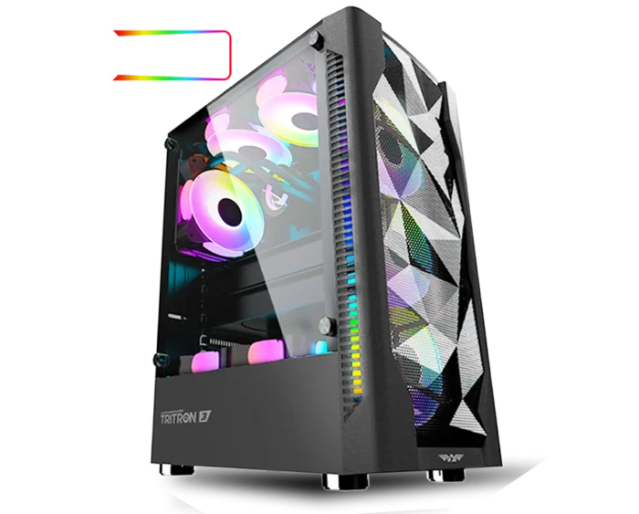 Armaggeddon Tritron 3 Dual Chamber Tempered Glass Side Panel Gaming PC Chassis Case | Free 3 ARGB Fan - Image 1