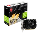 MSI GeForce GT 730 graphics card with black and green dual-fan cooler design, featuring the GT 730 branding on the shroud