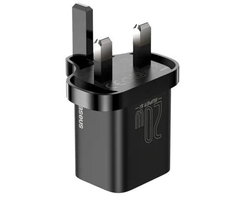 Baseus 20W Super Si Quick Charger 1C UK Black With Baseus Simple Wisdom Data Cable - Image 2