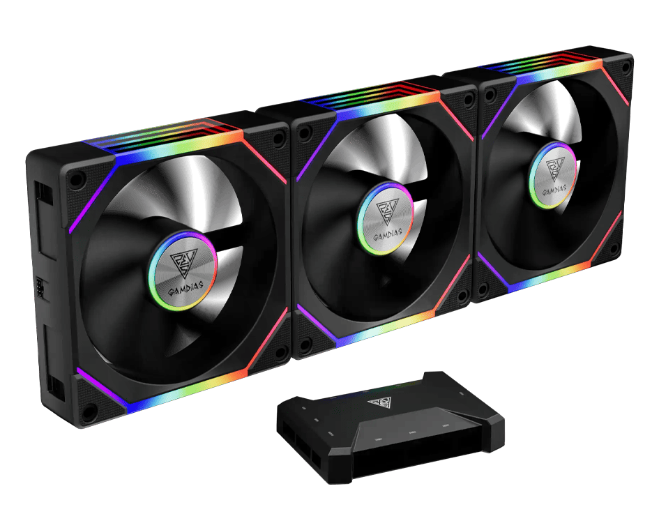 GAMDIAS AEOLUS P2 1203U RGB fan pack GAMDIAS AEOLUS P2-1203U ARGB PWM 120mm Fan Pack - Image 1